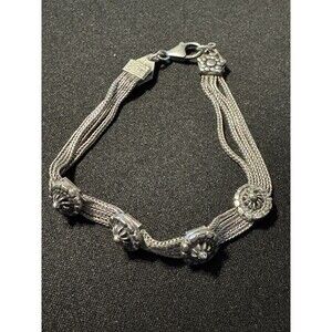 925 Signed 4 Strand 4 Station Flower Bracelet Lobster Claw Clasp 7in